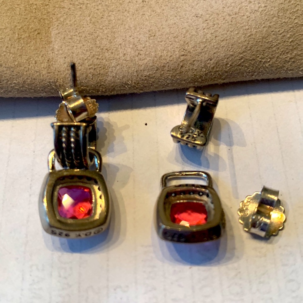 David Yurman retired sterling silver Albion Drop Earrings Diamond & tourmaline - Picture 2 of 6